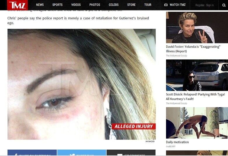 Em entrevista ao site TMZ, Liziane disse que foi agredida por Chris Brown depois de tirar uma foto dele dentro da festa. Segundo a brasileira, ela conseguiu entrar na suíte com seu celular, ao contrário da ordem dos seguranças do rapper, que se irritou com o clique e a agrediu. A polícia de Las Vegas investiga o caso