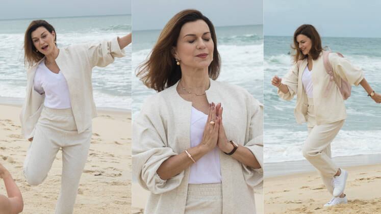 Mas nem só de vestidos vive Ísis! A personagem de Adriana Garambone apostou em uma composição branca bem despojada quando curtiu um dia de exercícios na praia com Mirela
