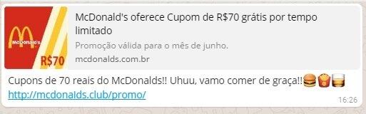 É assim que aparecem as mensagens que os golpistas criaram