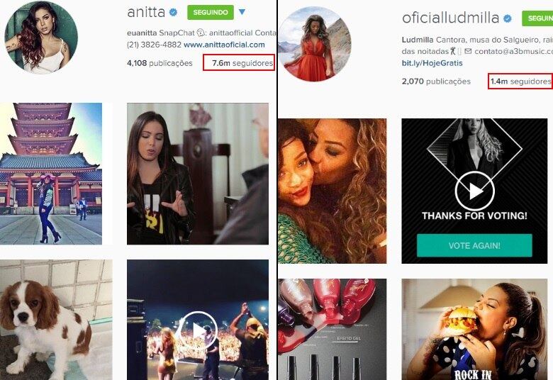 Seguidores
Anitta ganha de Ludmilla com facilidade quando o assunto são os seguidores nas redes sociais. No Insta, por exemplo, Anitta tem mais de 7 milhões de seguidores, enquanto Ludmilla ainda não chegou a 1,5 milhão. Essa é ponto pra Anitta, hein?