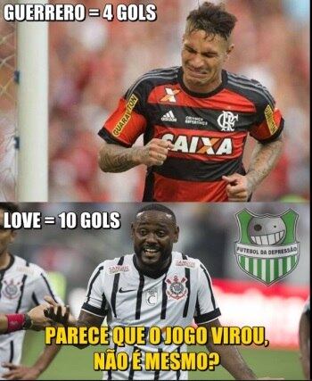 A diferença de gols entre o flamenguista Guerrero e o corintiano Love foi lembrada