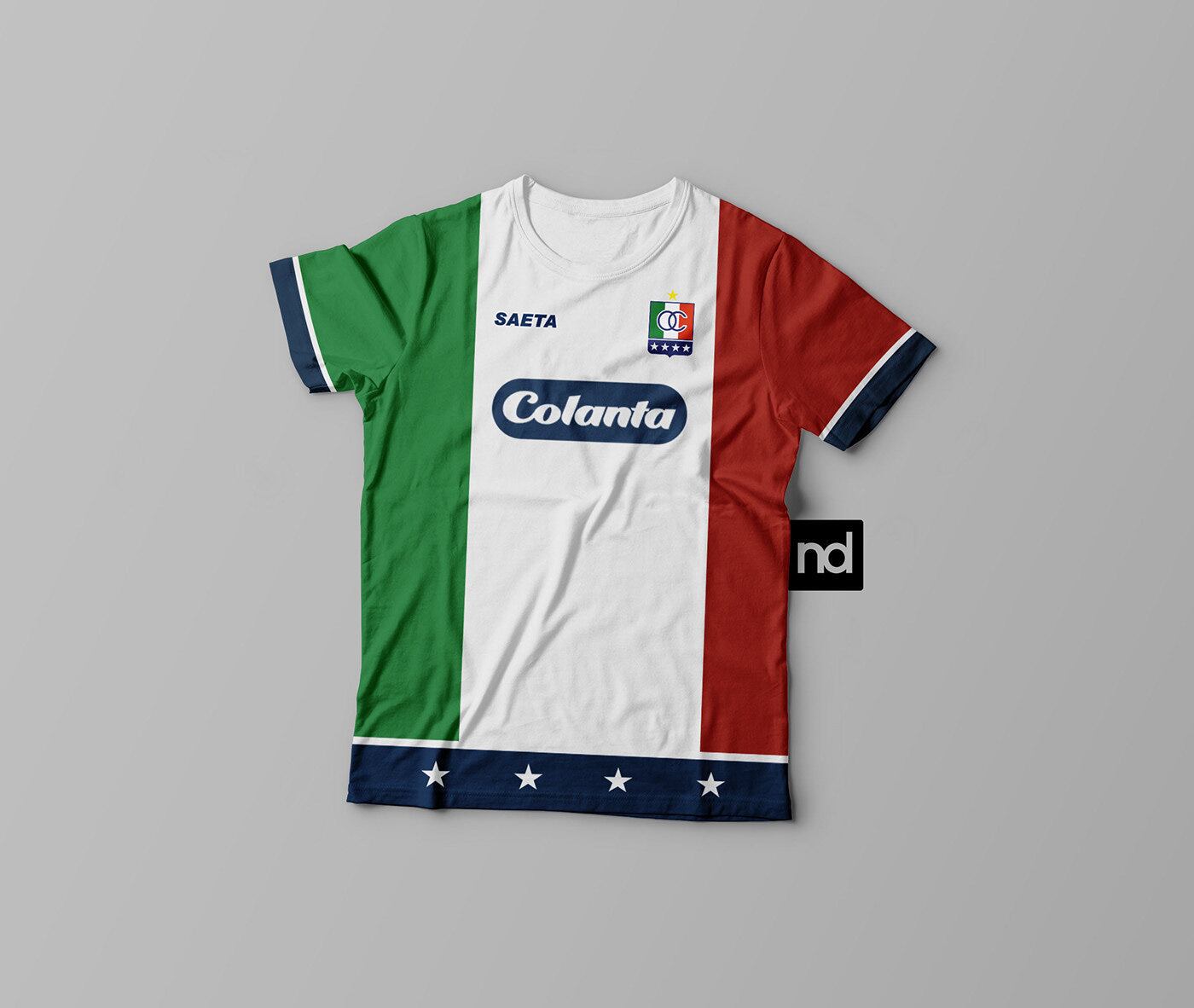 Com as cores da bandeira da Itália e as quatro estrelas logo abaixo, a camisa do Once Caldas, da Colômbia, mais pareceu uma homenagem à seleção italiana