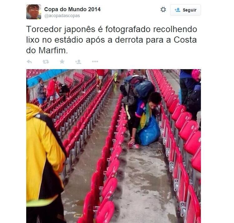 O marcante dia em que os torcedores japoneses limparam o lixo do estádio após a derrota para a Costa do Marfim também foi digno de registro