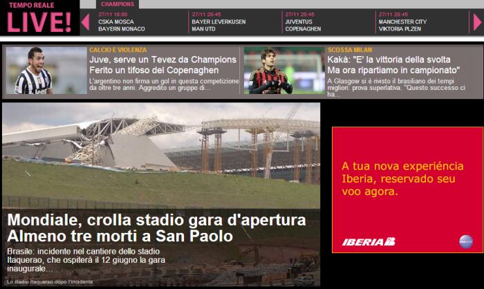 La Gazzetta
dello Sport, um dos principais jornais de esportes na Itália, também deu
destaque ao acidente em seu site