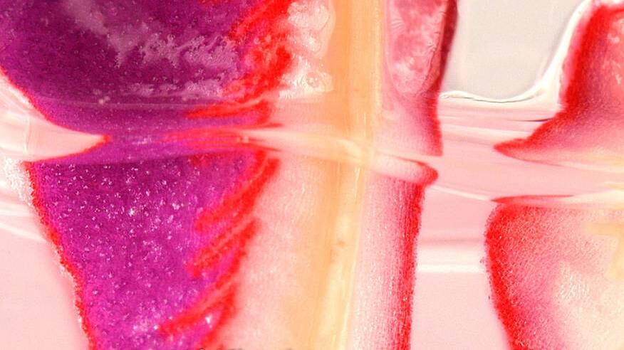 A imagem retrata um repolho roxo, que ficou vermelho ao reagir com ácido clorídrico