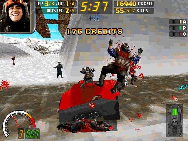 Carmageddon, lançado para Nintendo 64 e PlayStation em 1007, pode ser considerado o pai do GTA. O game de corrida podia ser vencido de três maneiras: ou atravessando a linha de chegada mais rápido que os outros competidores, ou usando armas e poderes para destruir os outros carros ou brutalmente atropelando todos os pedestres inocentes. O jogo foi banido no Brasil e censurado em outros países (como Inglaterra e Alemanha), onde ao invés de pessoas você atropelava robês e extraterrestres