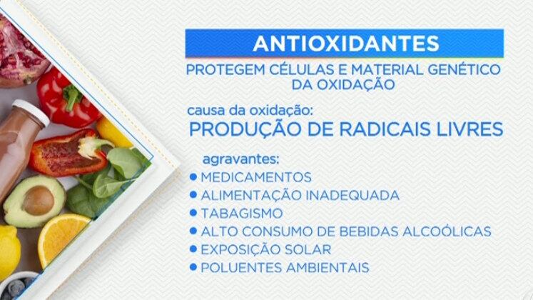 Os antioxidantes são que protegem as células e o material genético da oxidação, processo que ocorre naturalmente no organismo devido à produção de radicais livres, podendo ser agravado por excesso de medicamentos, alimentação inadequada, tabagismo, autoconsumo de bebidas alcoólicas e exposição solar e a poluentes ambientais