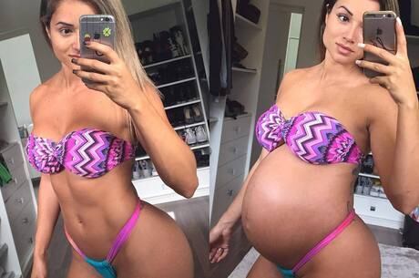 Aryane mostra como a barriga cresceu