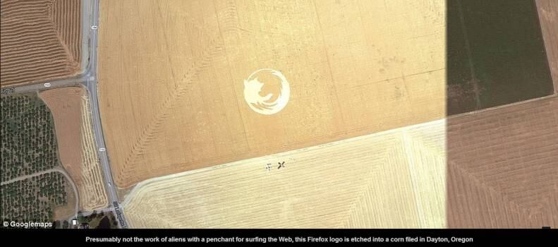Os aliens também surfam na internet? Com certeza esse logotipo do navegador Firefox feito em um milharal em Dayton, Oregon, nos EUA, não foi obra deles