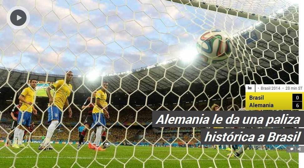 O Clarín, também da Argentina, foi mais discreto e não usou trocadilhos. "Alemanha aplica uma goleada histórica sobre o Brasil"