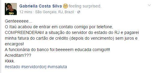 Gabriella comemorou compreensão de banco nesta quinta (10)
