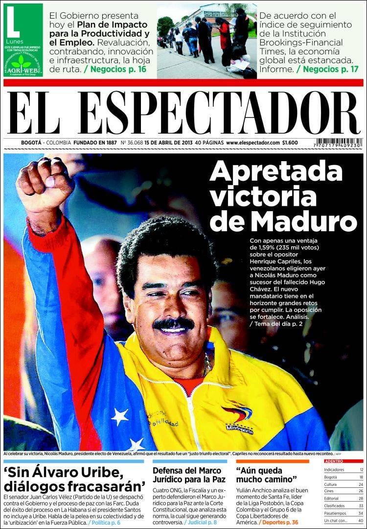 Na Colômbia, o El Espectador também destaca a vitória apertada