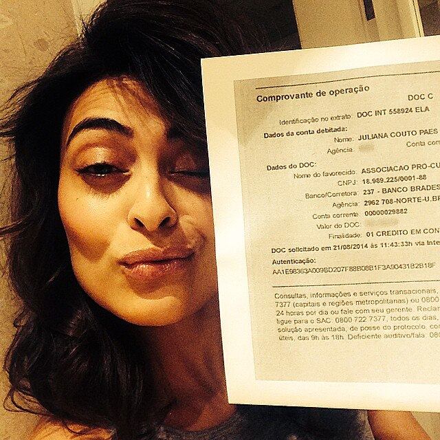 Ju Paes cumpriu com o compromisso de doação