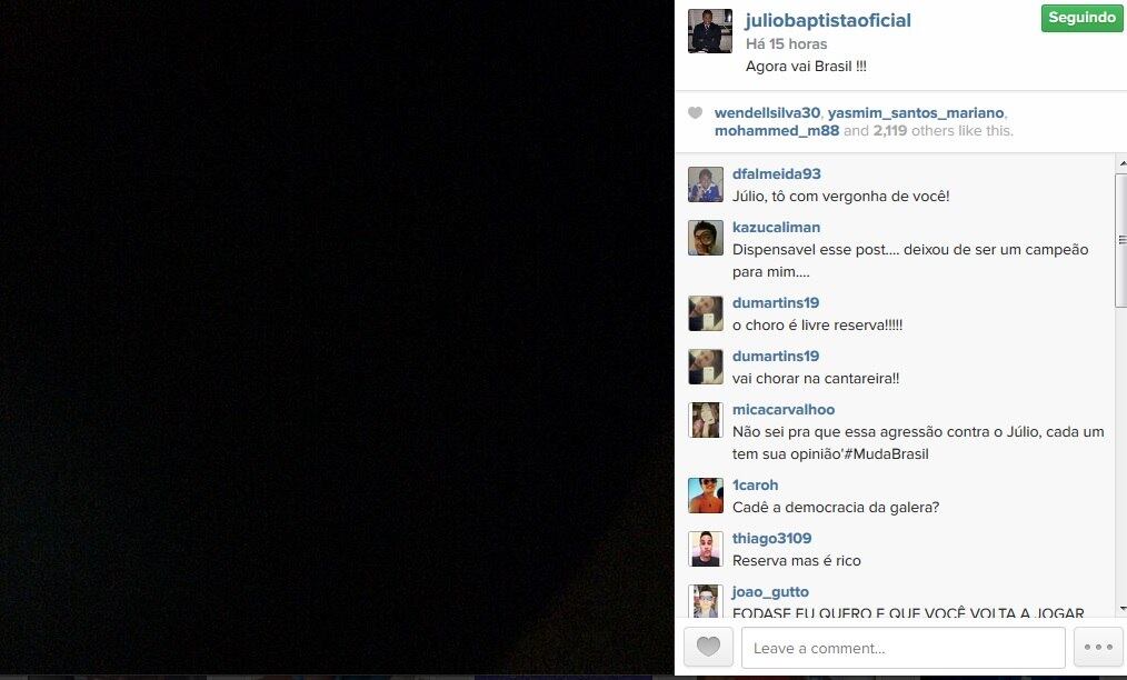 Atleta do Cruzeiro, time de Aécio, Julio Baptista ironizou o resultado das urnas