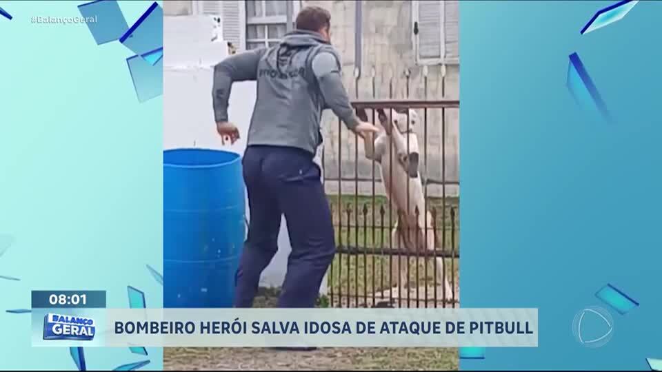 Bombeiro salva idosa de ataque de pitbull em Guaratuba (PR)