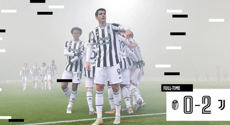 Morata à frente, a celebração da vitória da "Senhora" em Bolonha