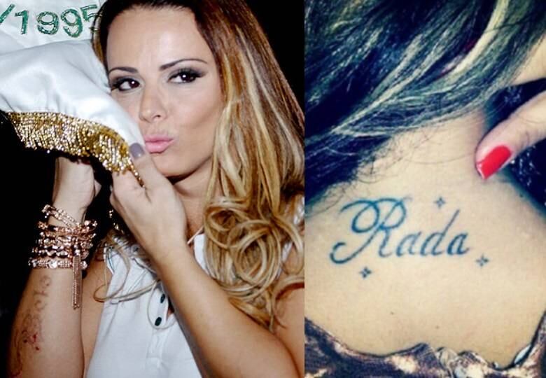 Após ter se separado de
Belo, Viviane Araujo sofreu muita dor com várias sessões de laser para apagar o nome do cantor. Mesmo que tenha se arrependido de escrever o
nome do ex-marido, ainda fez uma com o apelido do atual noivo, Radamés
