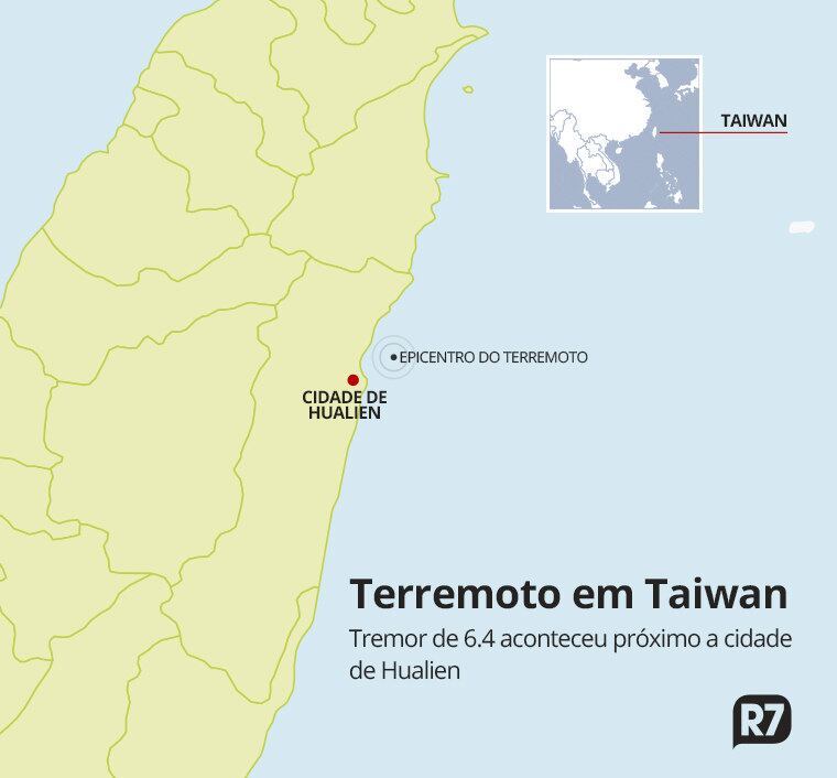 O epicentro do terremoto foi a 22 quilômetros a nordeste de Hualien, no oceano. Com 100 mil habitantes, é uma das principais cidades turísticas de Taiwan