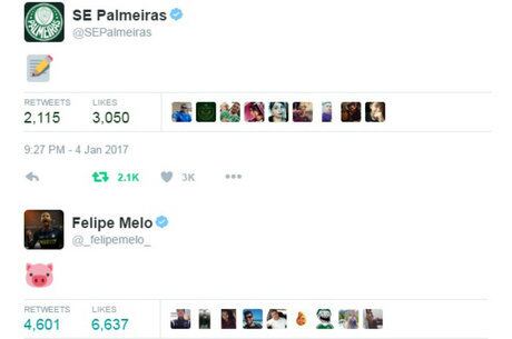 Palmeiras e Felipe Melo postaram mensagens enigmáticas