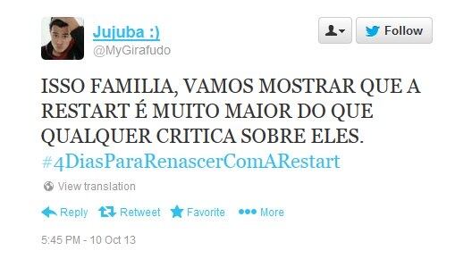A Família Restart, como os fãs da banda se chamam, mostrou seu poder e emplacou a hashtag também entre os assuntos mais comentados do Twitter