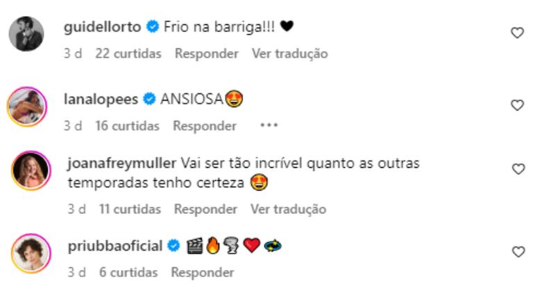 Guilherme Dellorto, Allana Lopes, Joana Freymuller e Priscila Ubba reagiram ao post