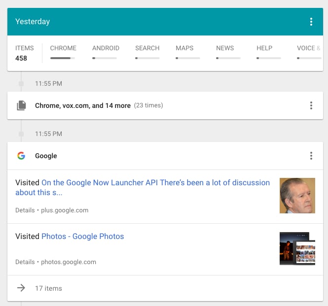 É possível ver as atividades pelo tipo delas (Chrome, pesquisa, YouTube, áudio) e deletar cada segmento, se desejar