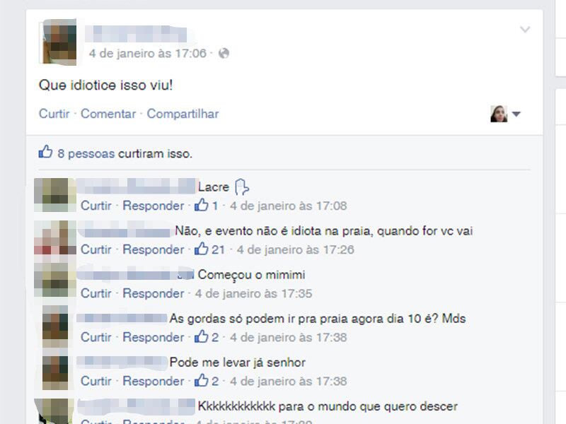 Os comentários foram vistos como uma forma de preconceito e foram denunciados pelos participantes do grupo
 
