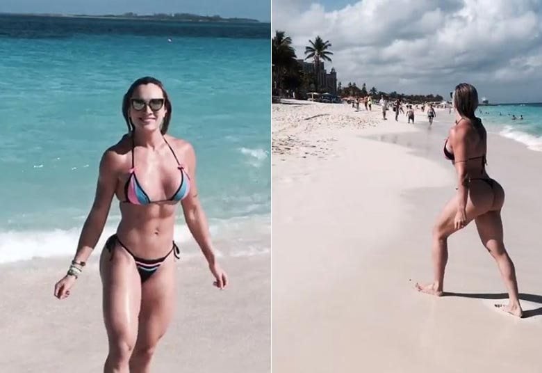 O look praia deixou as curvas da beldade em evidência. Juju é famosa por adotar uma dieta rigorosa e focar nos exercícios físicos
+ Dez fatos provam que a vida do cachorrinho de Juju Salimeni é melhor que a sua
+ As Pragas do Legendários! Juju Salimeni e Hulk Magrelo jantam pizza de grilo: "Senti a perninha"
+ Assista às íntegras do Legendários no R7.com/Play!