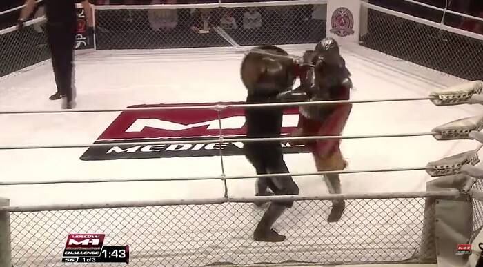 O combate é igual ao de MMA, mas com espadas e escudos