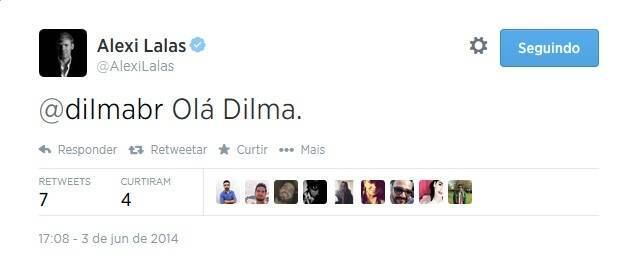 Por fim, Lalas tentou até mesmo interagir com Dilma Rousseff. O único detalhe é que ele não mencionou a conta usada pela presidente, mas sim a da personagem Dilma Bolada