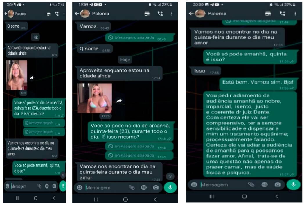 Trechos da conversa entre o advogado e a amiga Paloma, que não é a mesma pessoa da foto