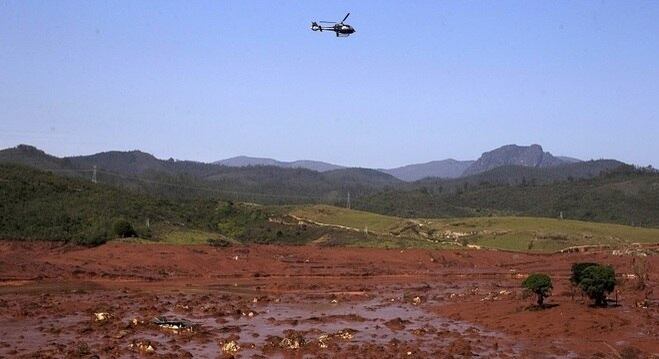 Distrito de Bento Rodrigues, em Mariana, após rompimento de barragem