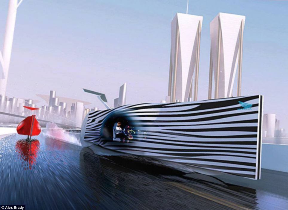 A máquina que Brady desenhou aqui é inspirada em uma zebra. Se trata de uma espécie de caixa listrada com um local dentro reservado para o piloto, e aparece na imagem sobrevoando um lago/mar, bem perto da superfície