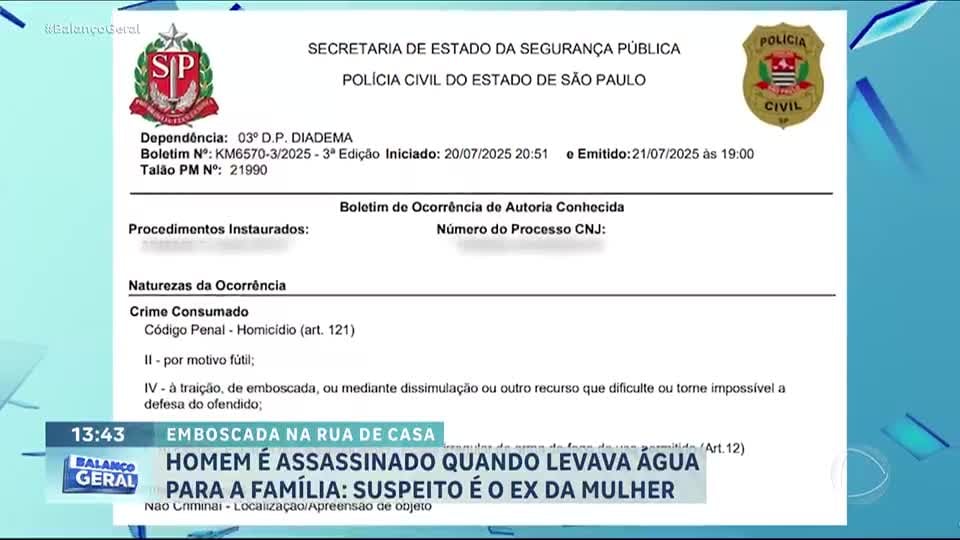 Homem é morto a tiros em Diadema (SP) por ex da atual companheira