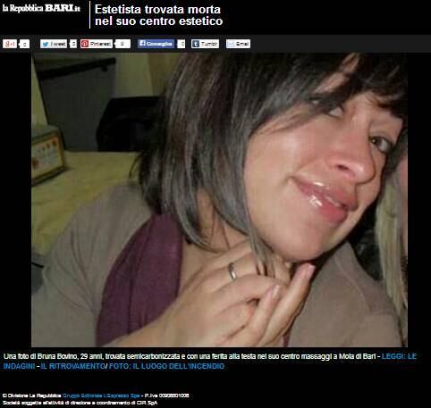 Bruna Bovino, de 29 anos, foi encontrada carbonizada em Mola di Bari