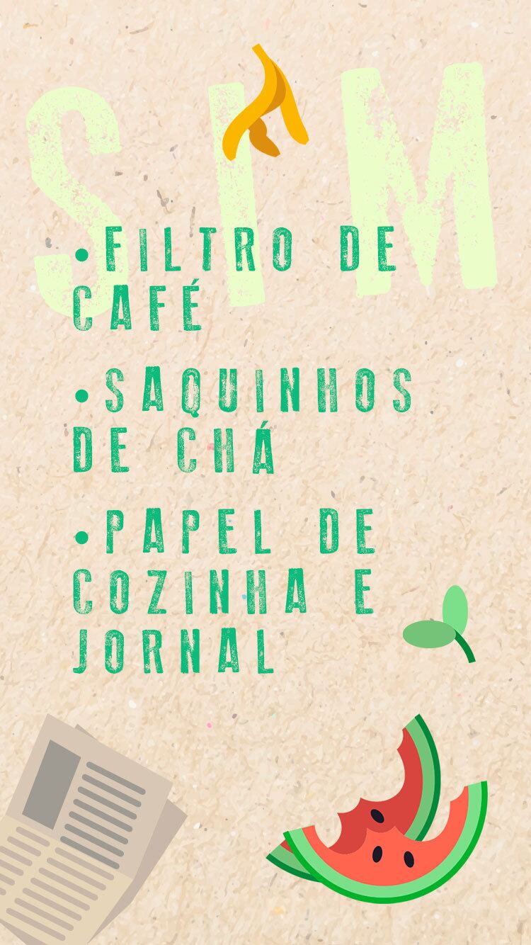 Alguns itens não parecem recicláveis à primeira vista, mas podem, sim, ser colocados na composteira, como filtro de café. Porém, alguns resíduos, embora permitidos, devem entrar com moderação (máximo 20% dos resíduos). É o caso de alimentos cozidos, papel-toalha, guardanapos de papel, papel de pão, papel jornal, óleos e gorduras e líquidos como iogurte, leite, caldos de sopas e de feijão, etc.
