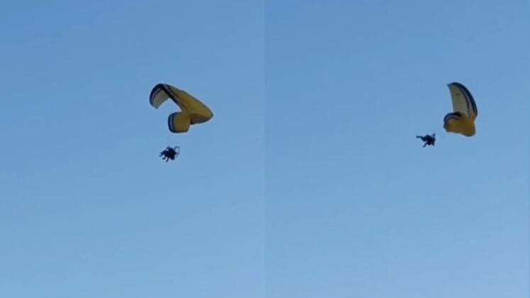 Durante o passeio nas alturas, a mulher teve a sua aventura pela praia interrompida. Um vídeo gravado por um banhista mostra quando a asa do equipamento perde estabilidade e não consegue mais sustentar o voo, causando uma queda livre até o chão