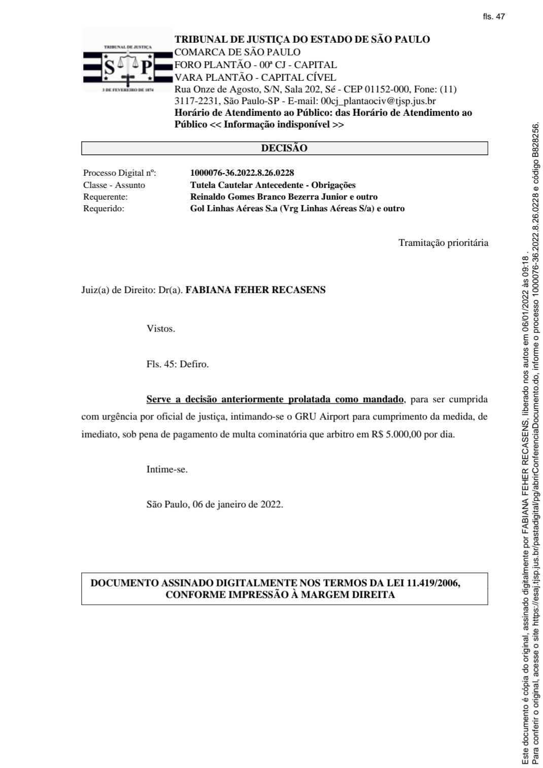 Intimação à GRU Airport será feita por oficial de Justiça