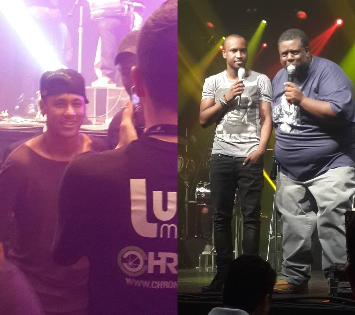 Não há tempo ruim para a dupla Neymar e Adriano, literalmente falando. Os dois jogadores voltaram a se encontrar em uma balada, só que desta vez na fria e chuvosa São Paulo, que na noite da última quinta-feira (02) fez jus ao nome de terra da garoa. Após assistirem ao show da cantora Anitta no domingo (28), na boate 021, na Barra da Tijuca, Zona Oeste do Rio de Janeiro, agora foi a vez dos craques prestigiarem o trio de pagodeiros Thiaguinho, Péricles e Chrigor, que se reuniram para uma apresentação.
O craque do Barcelona foi o primeiro a chegar, após jantar em um famoso restaurante da capital paulista. Pouco tempo depois, o Imperador também se fez presente, só que de uma forma mais discreta. Adriano evitou as câmeras e, após uma viagem de jatinho particular do Rio
para São Paulo, e um jantar de negócios com a sua assessoria, deixou o local acompanhado de três belas garotas