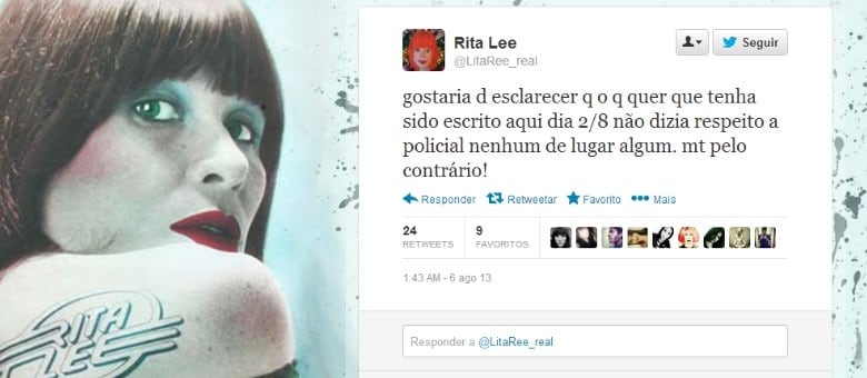 No Twitter, cantora diz que tweet publicado no dia 2/8 não fazia referência a policiais; publicação foi apagada