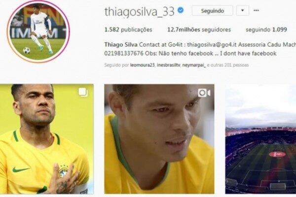 Thiago Silva foi citado como um dos atletas que menos interage nas redes sociais. O zagueiro tem 259 mil seguidores e não fez publicações durante o período de avaliação