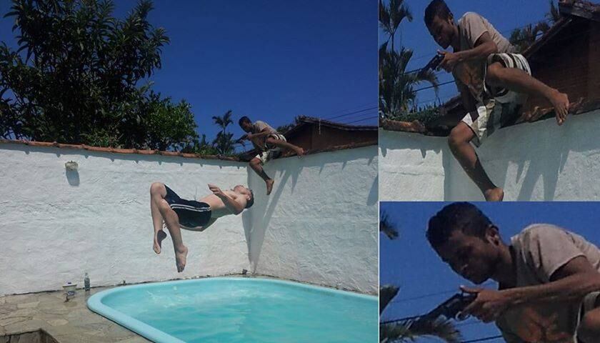 Fotografia registrou o momento em que um dos suspeitos pula o muro