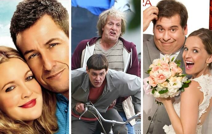 2014 foi um bom ano para quem curte comédias. Os cinemas foram dominados por filmes do gênero, principalmente pelas produções nacionais, que ocuparam grande parte das salas. Em enquete realizada pelo R7, o filme Vestido Para Casar, estrelado por Leandro Hassum e Fernanda Rodrigues, foi eleito o preferido dos leitores. O ator, aliás, esteve presente em outras comédias que saíram no ano, o que prova o bom momento de Hassum na carreira. Débi e Lóide 2, que reuniu Jim Carrey e Jeff Daniels novamente como protagonistas da franquia, aparece logo em seguida. E para finalizar o pódio, Juntos e Misturados, com Adam Sandler e Drew Barrymore