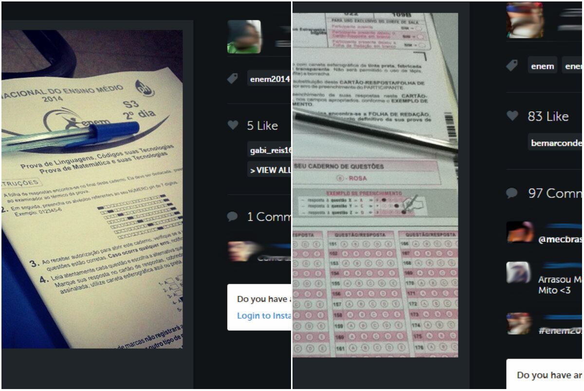Após o início do exame, as fotos foram divulgadas em redes como o Instagram; as ações subvertem determinação do MEC (Ministério da Educação) quanto à proibição do registro de imagens da prova