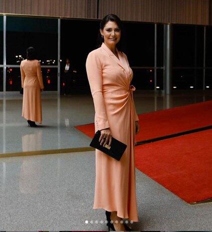Look da primeira-dama Michelle Bolsonaro durante encontro dos Brics