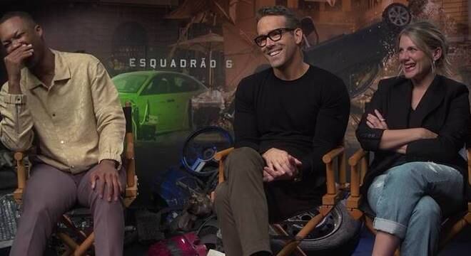 Corey Hawkins, Ryan Reynolds e Mélanie Laurent em entrevista ao R7