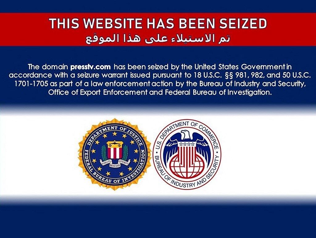 Site de emissora iraniana trazia apenas aviso de confisco por parte dos EUA
