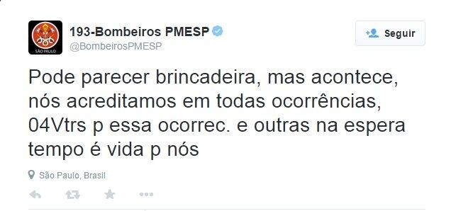 Desabafo foi publicado em rede social oficial do Corpo de Bombeiros