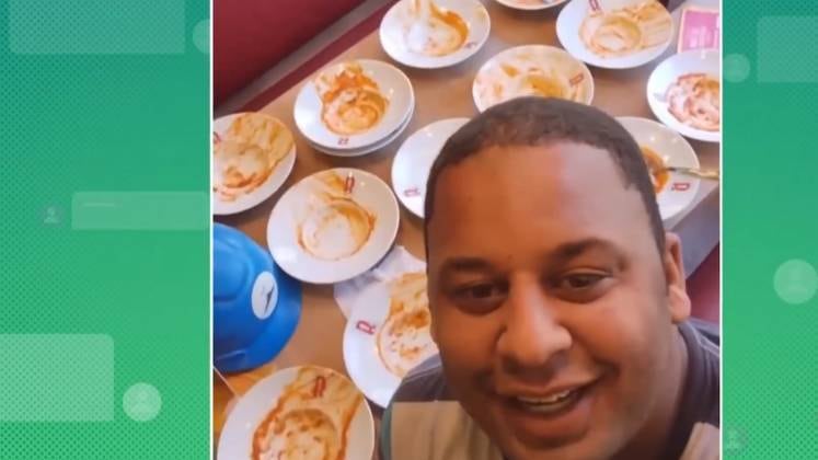 O garçom trouxe todos os pratos de uma vez e o pintor explicou que estava preocupado com o tempo: "Eu comi os dez pratos bem rápido, pois achei que depois do tempo, não poderia mais comer. Depois, pedi mais cinco". Nesse momento, o funcionário informou que caso houvesse desperdício seria cobrada uma taxa 