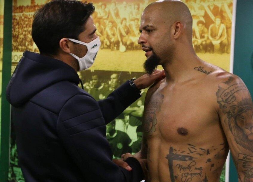 Abel Ferreira e Felipe Melo. O treinador fez do volante seu grande líder no elenco